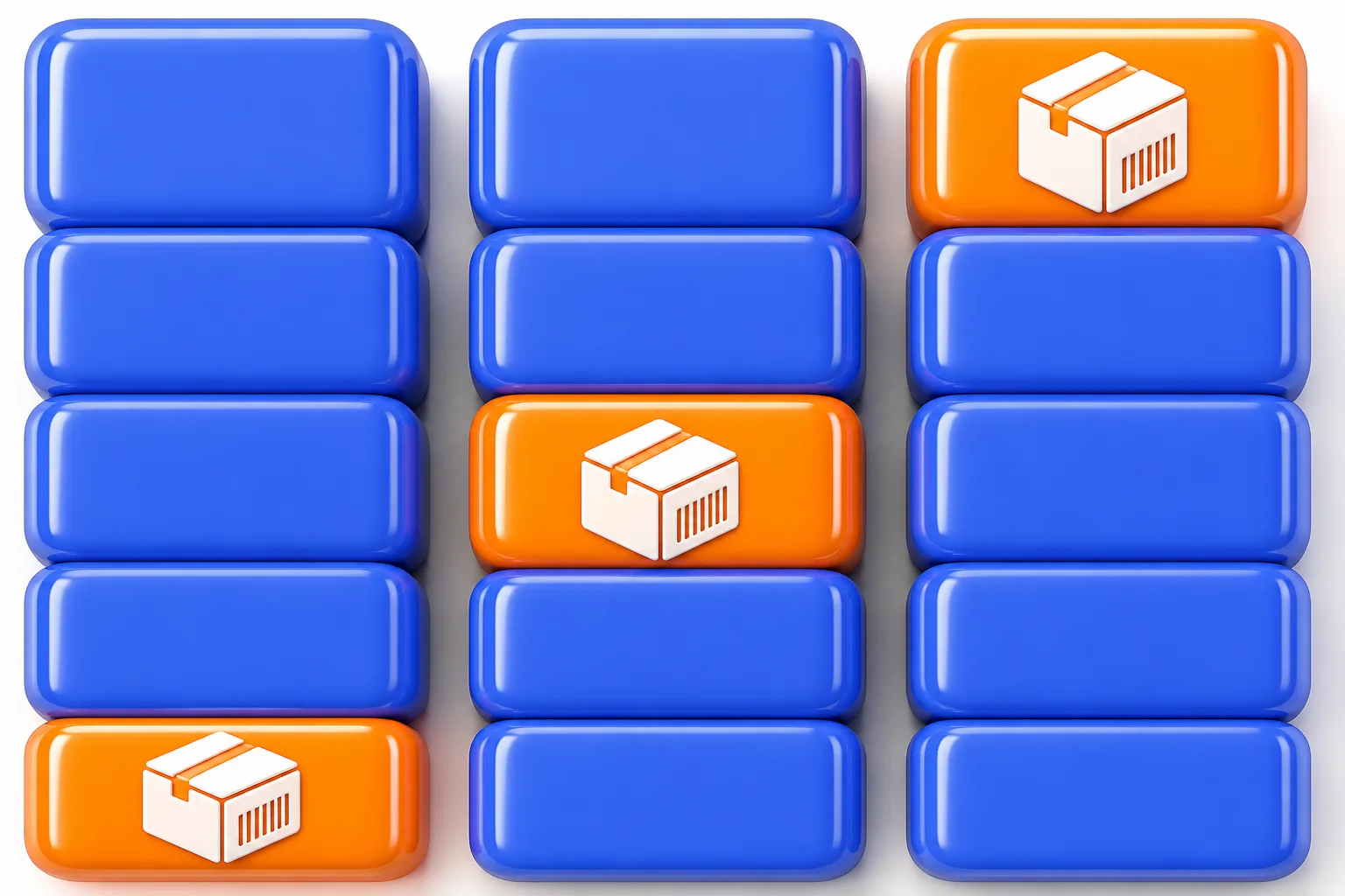 Stacked tier blocks per platform with one orange block highlighting the inventory tier at different heights for QuickBooks, Zoho Books, and NetSuite.